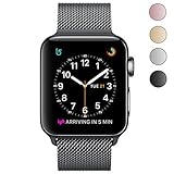 OROBAY Replacement Band for Apple Watch, Stainless Steel Mesh Loop Magnetic Closure Clasp Apple Watch Wristband Strap for Apple iWatch Sports&Edition (38mm Black, 38mm)