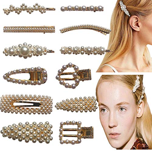 WillingTee 12pcs Pearls Hair Clips Glitter Rhinestones Hair Clips for Women Bling Hairpins Headwear Barrette Styling Tools Accessories