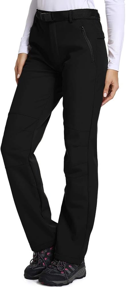 Ski Pants Women Waterproof Snow Winter Insulated Warm Outdoor Fleece Lined Hiking Pants with Zipper Pockets: Clothing