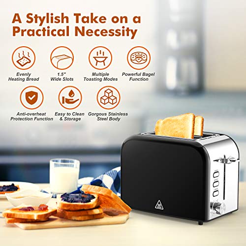 Toasters 2 Slice Best Rated Prime 1.5in Wide Slot with Bagel/Reheat/Cancel Function Stainless Steel Cool Touch 2 Slice Black Toaster for Bread with Removable Crumb Tray