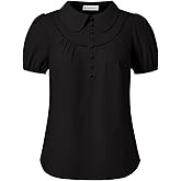 Belle Poque Short Puff Sleeve Blouses for Women Peter Pan Collar Dressy Work Shirts Summer Cotton Tops 2026