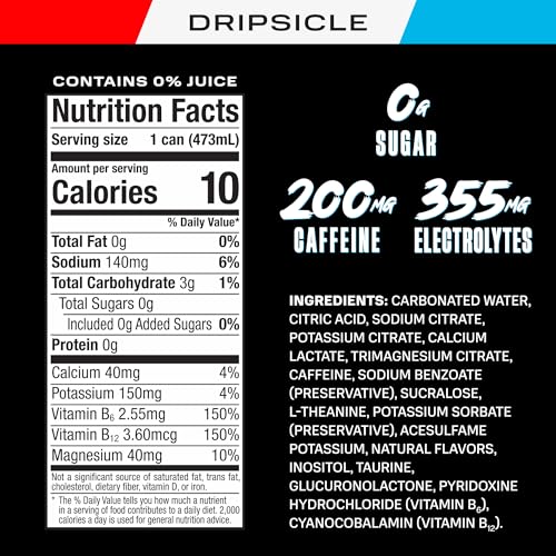 PRIME ENERGY DRIPSCICLE, SUGAR FREE ENERGY DRINK, 200MG CAFFEINE AND 355MG OF ELECTROLYTES FOR HYDRATION, LOW CALORIE, VEGAN, GLUTEN FREE, 16 FLUID OUNCE, 12 PACK