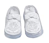 Lauren Madison Baby boy Christening Baptism Satin Loafer Style Shoes, White, Small