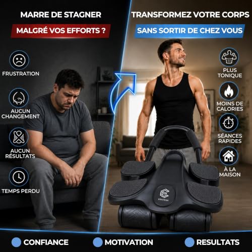 EZAYEEK - Assisted Abdominal Wheel. Heavy Duty Abdominal Roller The Abdominal Roller For Men & Women. Abdominal Roller With Automatic Rebound. Suitable For Sheathing With Its 4 Wheels!