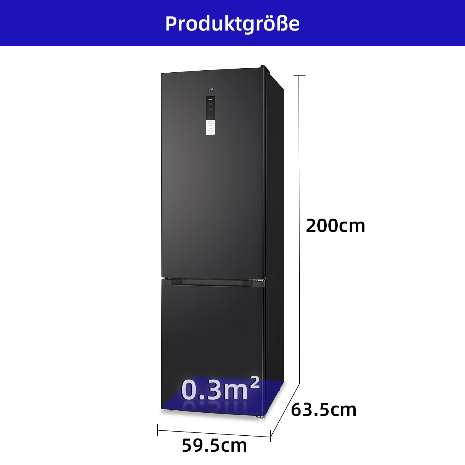 CHIQ Kühlschrank mit Gefrierfach No Frost | 356 L | 200 cm H, 60 cm B, 63 cm T| Smart Kontrol, Eco Mode, Leise 35 dB | 4-Sterne-Gefrieren, Schnellkühlung, LED-Touch-Display | FBM351NEI42 2