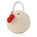 The Lovely Tote Co. Women's Pom Pom Round Straw Bag, Natural