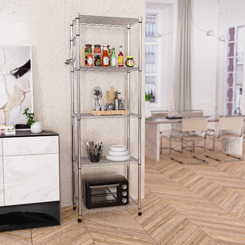 BATHWA 5Tier Wire Shelving Unit on Wheels, Heavy Duty Rolling Shelving