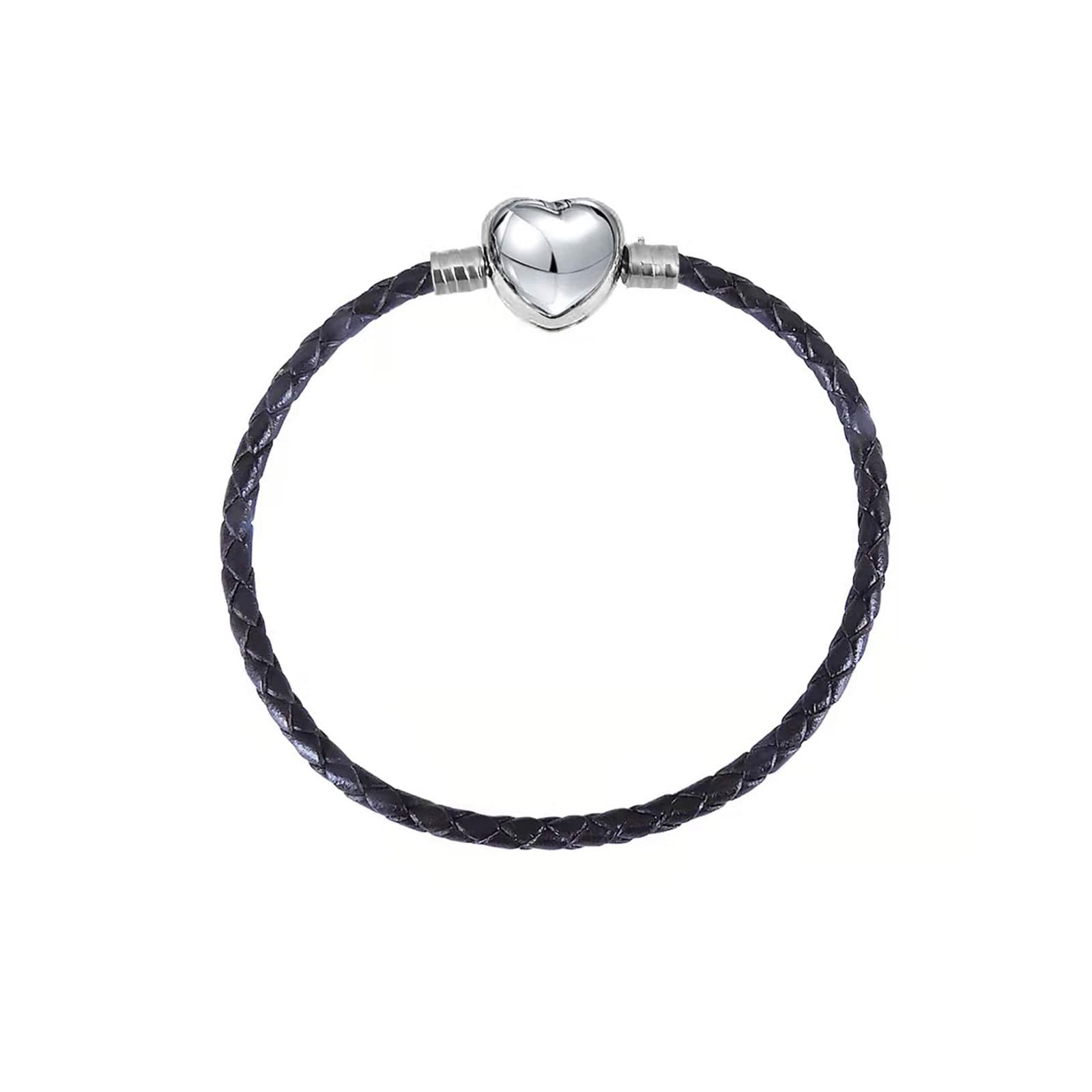 KunBead Jewelry Braided Ladies Mens Childrens Black Leather Bracelets for Charms