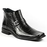 Delli Aldo M-689 Black Mens Square Toe Dress Ankle Boots Shoes w/ Leather Lining