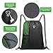 Drawstring Backpack Sports Gym Bag for Women Men Children Large Size with Zipper and Water Bottle Mesh Pockets (Black/Green)