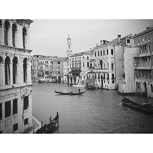 Artery8 Venice Canal Gondola Black White Photo Art Print Canvas Premium Wall Decor Poster Mural