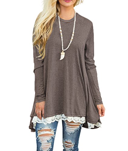 Women Lace Long Sleeve Tunic Top Blouse