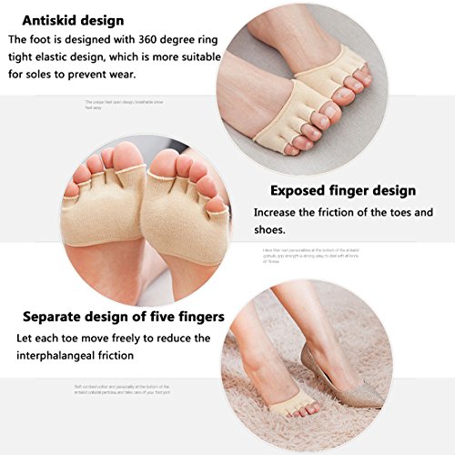 Wecando 5 Pairs Fore Foot Cushion Sole Protectors Covers Pads Toe Separating Socks (Khaki)