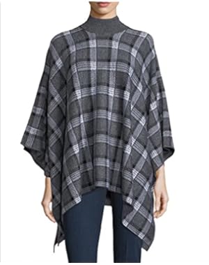 Florencia Plaid Cape Poncho Sweater, Charcoal Luster - XSmall/Small