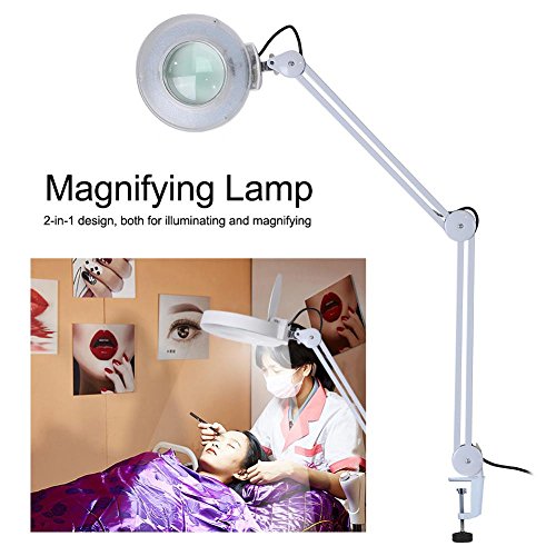 LED Magnifying Lamp,8X LED Magnifier Lamp with Clamp Swivel Arm Adjustable Magnifying Light LED Beauty Manicure Tattoo Skincare Equipment (8X White)