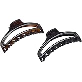 Parcelona French Slim Small Tortoise Shell Brown and Black Celluloid Jaw Hair Claw Clip Clamp Clutcher