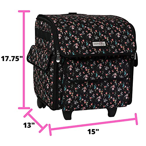 Everything Mary Serger Machine Rolling Storage Case, Black Floral