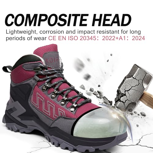 KOIFISH Botas de Seguridad para Hombre Mujer S3 Impermeable Botas de Trabajo Punta Compuesta Antideslizante Antiestático Calzado de seguridad de Caña Alta