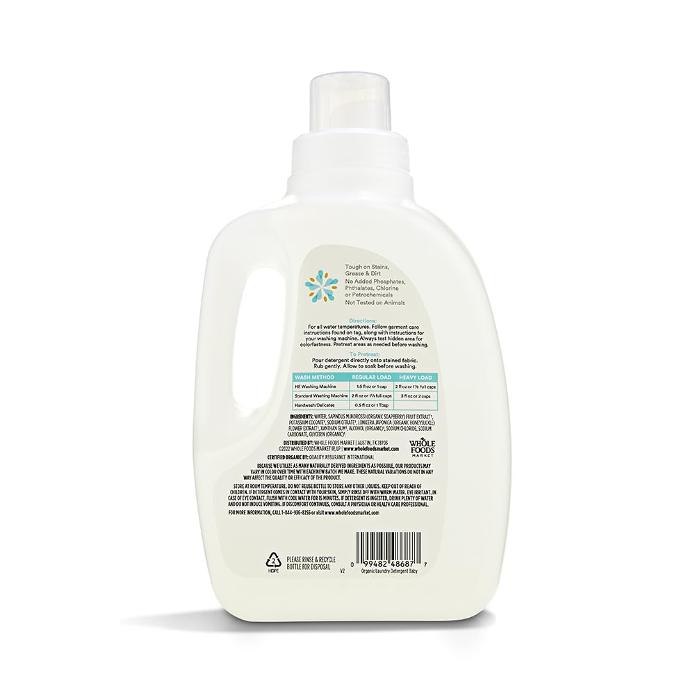 365 by Whole Foods Market, Organic Concentrated Baby Laundry Detergent, Unscented, 33 HE Loads, 50 Fl Oz