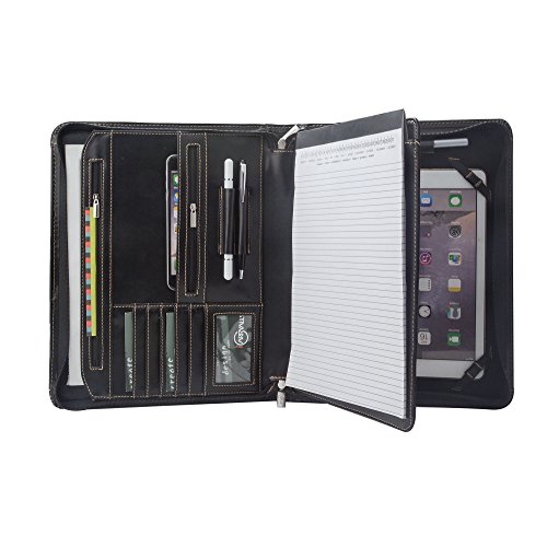 Leather Portfolio with Notepad Space for 10.5-inch / 11-inch iPad, Padfolio Case Business Zippered Organizer Document Folder with Letter Size Notepad Holder