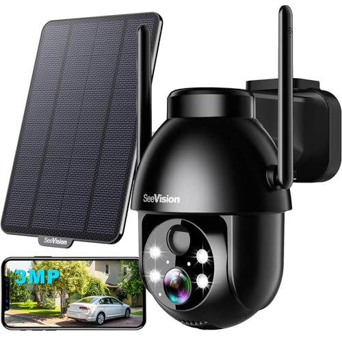 Solar-Überwachungskameras, kabellos, für den Außenbereich, 2K PTZ WiFi, 3 MP, Überwachungskamera für den Innenbereich, mit Strahler, PIR-Bewegungserke