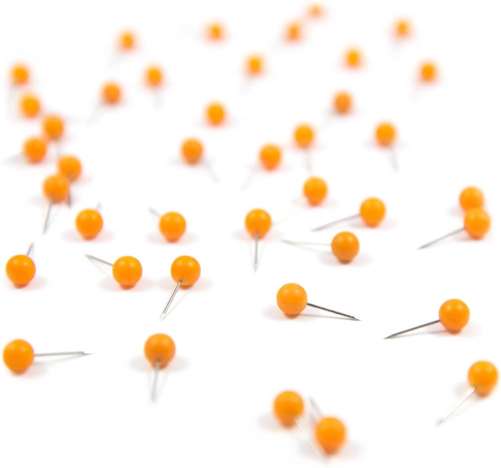 Orange Map Push Pins by Conquest Maps 1/4" Matte Head. Specialty map Push pins for The Office, Travel or DIY Crafts. Unique Custom Push pin Color.