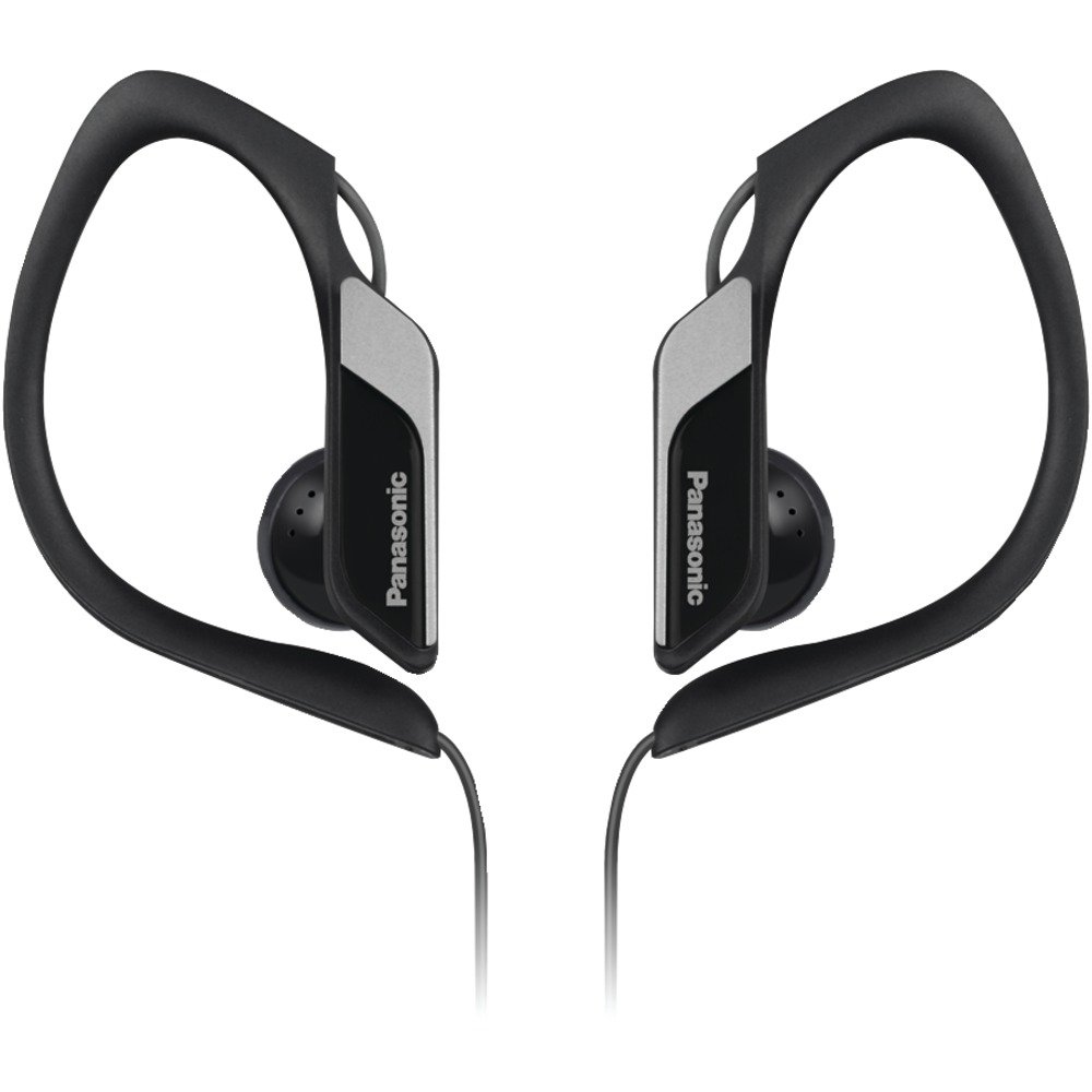 Panasonic Sports Clip Earbud Headphones RP-HS34-K (Black) Water Resistant, Tough, Durable, Adjustable Ear Clip, Ultra Light