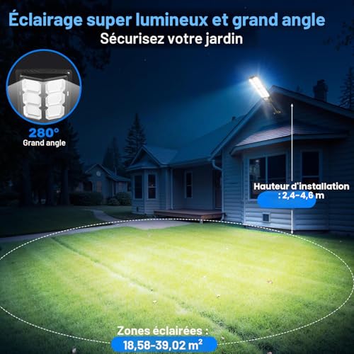 VOPHICHO Solar Outdoor Street Light, 6500K Waterproof Outdoor Solar Lamp with Motion Sensor, Remote Control, Powerful Solar Spotlight LED Spotlight Outdoor Garden Garage Street Light, 2 Pieces