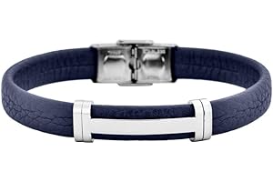 Geoffrey Beene Men's Genuine Leather Bracelet with Stainless Steel Cut-Out ID