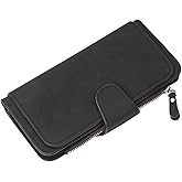 M.K ZIZZYPOP Women's Wallets Leather RFID Blocking Slim Wallet Bifold Card Holder Card Cases With Zipper Coin Pocket ID Window (Black)