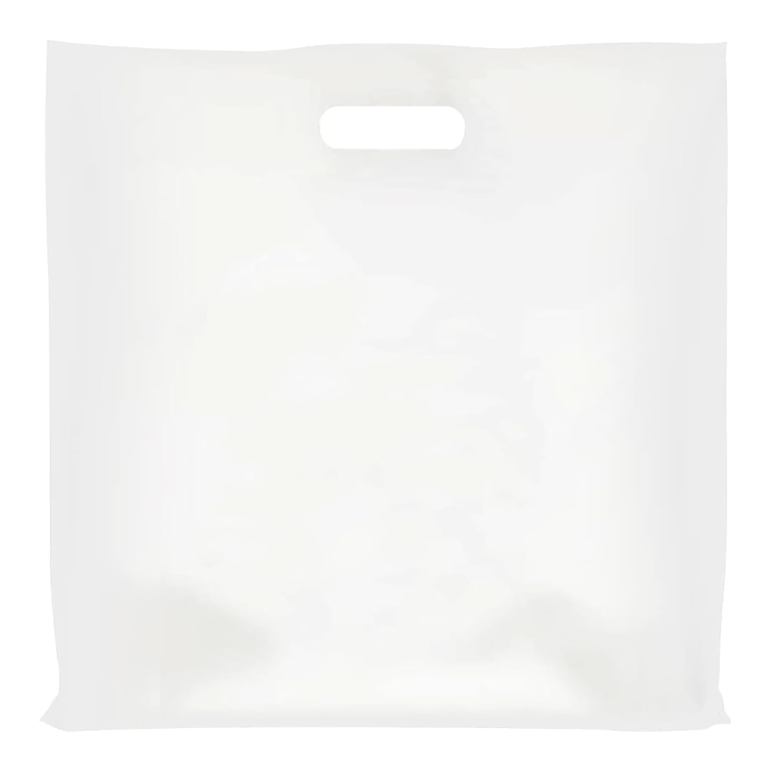 Photo 1 of Purple Q Crafts Large Plastic Bag with Die Cut Handle Bag 18"x18" White Plastic Merchandise Bags 50 Pack for Retail, Gifts, Trade Show and More