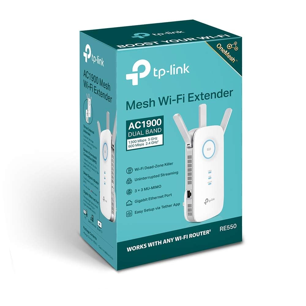 TP-Link RE550 AC1900 Gigabit Mesh WiFi Range Extender-Wi-Fi Booster-WiFi Repeater, 3 External Antennas, Intelligent Signal Light,WiFi Extender Booster, Power Schedule,LED Control,Easy Setup, UK Plug