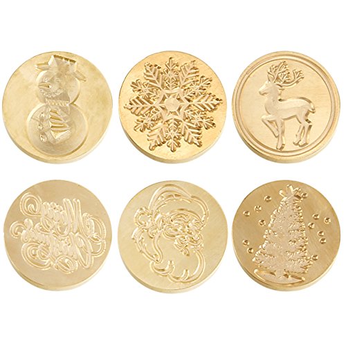 Wax Seal Stamp Set, Mornajina 6 Pcs Christmas Sealing Wax Stamps+1 Wooden Handle with Gift Box for Custom Invitations Letters Envelopes (Christmas #1)