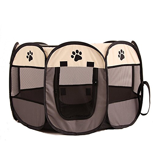 UNFADE MEMORY Portable Foldable Pet Playpen, Indoor/Outdoor, Dog/Cat/Puppy Exercise Pen Kennel, Removable Mesh Shade Cover, Dog pop up Silhouettes pet Pen - Gray, M - Thumbnail 2