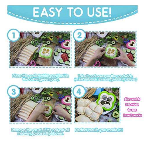 Aokinle Sandwich Cutter and Sealer for Kids, Cookie Food Cutters and Maker, Vegetable Cutters Shapes, Great for Boys and Girls Lunchbox,Bento Box - Thumbnail 3