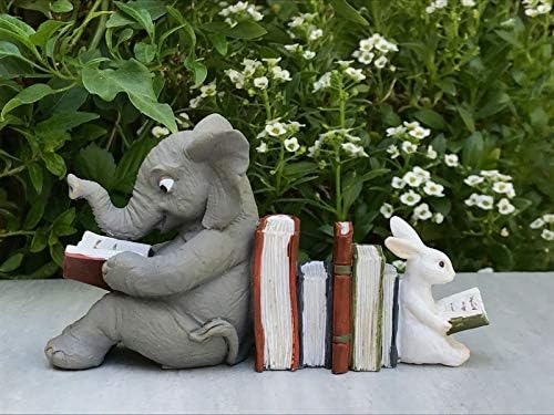 Miniature Dollhouse Fairy Garden Figurine ~ Elephant & Bunny Reading Together