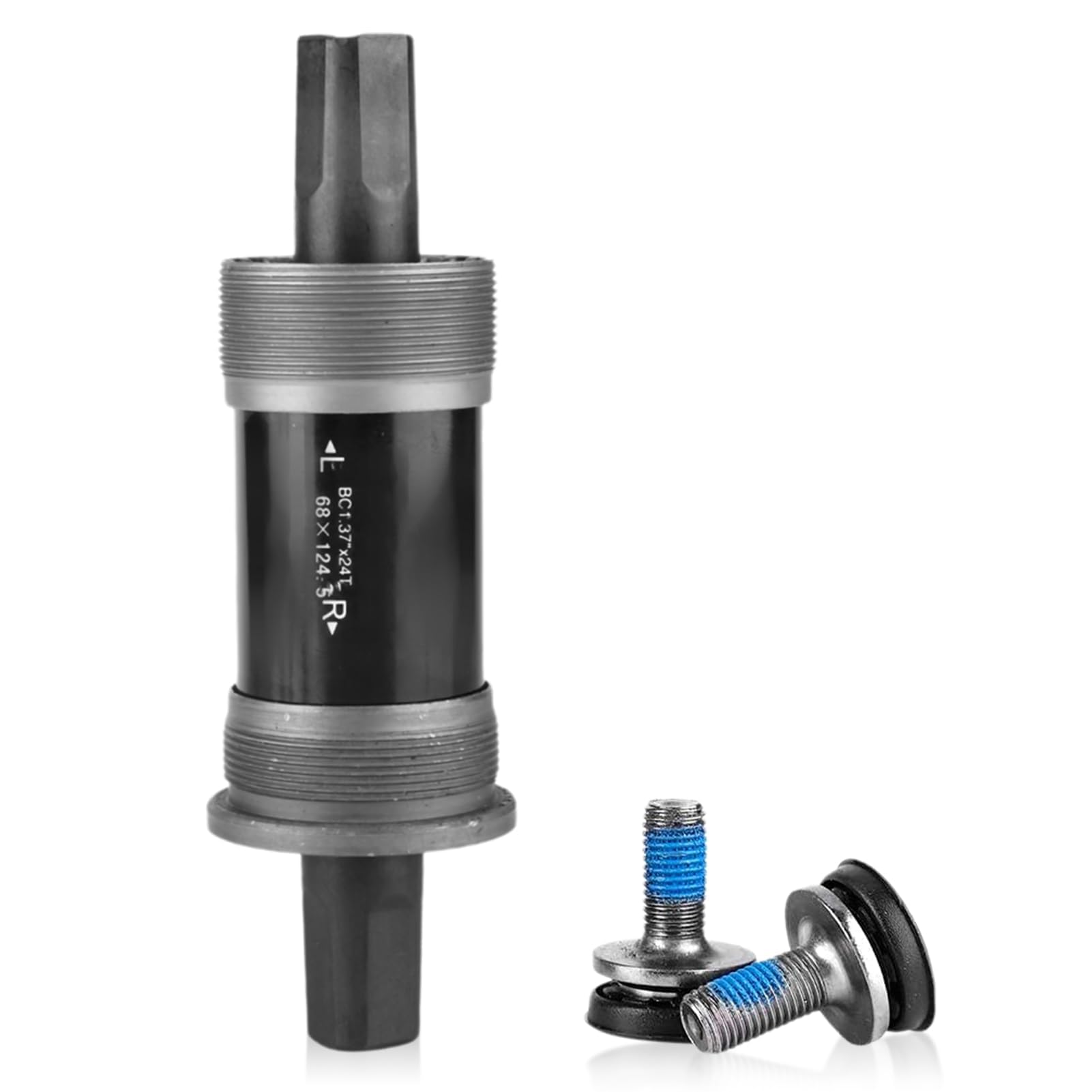 equlup 5 Size Square Taper Bottom Bracket, Bike Bottom Bracket Square Hole Crank Axis 68x118/120/122.5/124.5/127.5mm Sealed Bearings Bike Parts for Square Tapered Spindle Crank (68X124.5L)