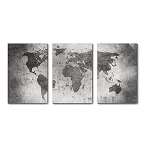 signwin 3 Piece Canvas Wall Art World Map...