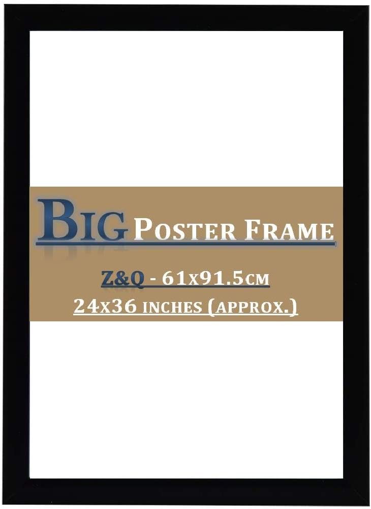 Z&Q Big Picture Frame 61 x 91.5cm Poster Frame Maxi 24 x 36 Inches Black Certificate Display Wall Portrait Landscape Art Decor Heavy Duty Backing and Shatter-Resistant Glass (Black)