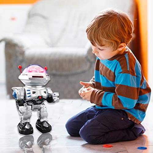 YARMOSHI Remote Control Combat Robot Toy - Shoots Disks Flashing Lights Sings Dances Plays Music & Battle Sounds Walks Forwards and Backwards Rotates 360o. Fun Gift for Girls & Boys Age 5+.