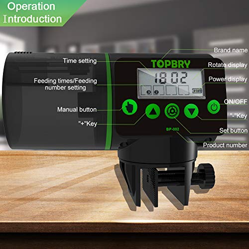 TOPBRY Automatic Fish Feeder, Digital Auto Fish Turtle Feeder for Aquarium and Fish Tank, Timer Fish Feeder Fish Food Dispenser (Black)