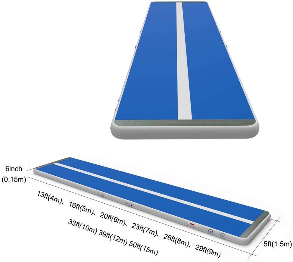FUNME Inflatable Tumbling Airtrack Gymnastics Air Floor Exercise Mats (5ft Width, 6inch Thickness, 13ft/16ft/20ft/23ft/26.2ft/29.5ft/32.8ft/39.3ft/49.2ft Length)