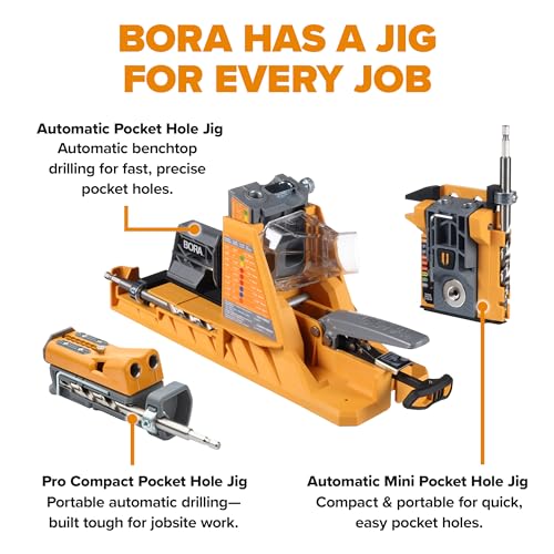 Bora Automatic Pocket Hole Jig with 50 Color-Coated Screws, Auto Adjusting Drill Guide, Pocket Hole Jig Kit for Woodworking - for Materials 1/2 inch to 1 1/2 inch Thick, BR-A170201