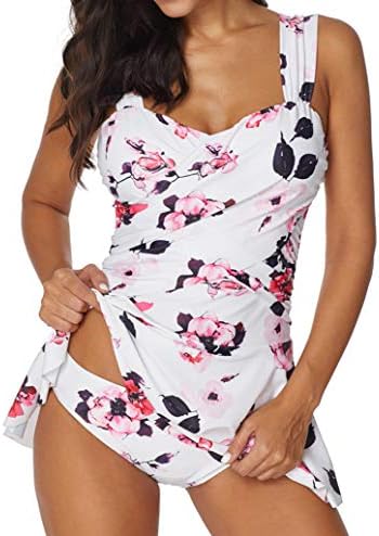 WBGZD Womens One Piece Swimdress Tummy Control Swim Dress with Boy Shorts Swimwear