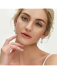 Plata de ley 925 pendientes de perlas cz simulado Classic arete de perlas Leverback 10 mm, gota Pearl Dangle arete,, gota de perla arete pendientes de perlas color blanco, hipoalergénico regalo de Navidad para las mujeres