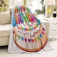 RWNFA Boy and Girl Blanket,Ideal for bedrooms,Sofas,36" Wx59 L Cartoon Happy Birthday Party Image Cake Candles Hearts Print Multicolor