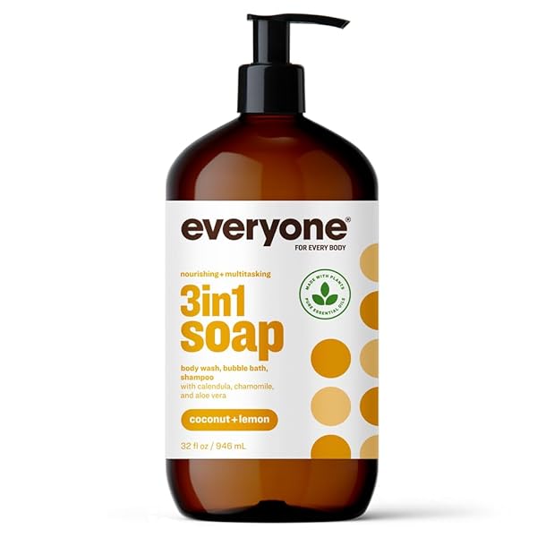 EVERYONE 3-IN-1 SOAP, BODY WASH, BUBBLE BATH, SHAMPOO, 32 OUNCE (PACK OF 1), COCONUT AND LEMON, MADE WITH ESSENTIAL OILS FOR MEN AND WOMEN