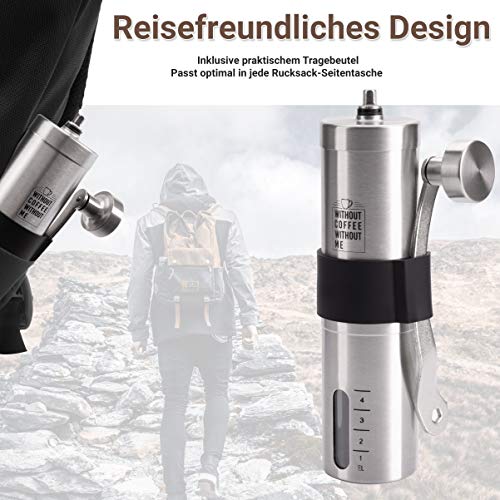 NOUTEN® Premium Hand-Kaffeemühle mit Keramik-Mahlwerk - Kompakte Kaffeemühle mit Tasche und Halterung auf Reisen… – Bild 6