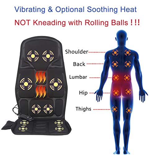 Sotion Vibrating Car Seat Back Massager for Car Chair Massage Pad Cushion, 10 Motors Vibration Heating Therapy to Relieve Stress for Back, Shoulder and Thighs - Thumbnail 2