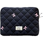 HICARRY Puffy Laptop Sleeve Case Cute Quilted Computer Bag, 13 Inch Bow Embroidery Printed Laptop Carrying Cases, Coquette Aesthetics Protective Cover, Compatible with 11"" 13"" 15"" Notebook, Black